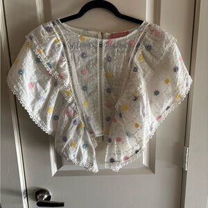 Floral Embroidered White Cape Top